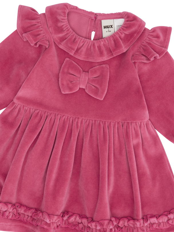 Velour Bow Frill Dress - Cherry - Image 2