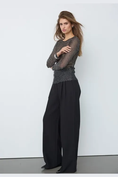 Naso Sequin Blouse – Sort transparent paljettbluse fra Co'Couture