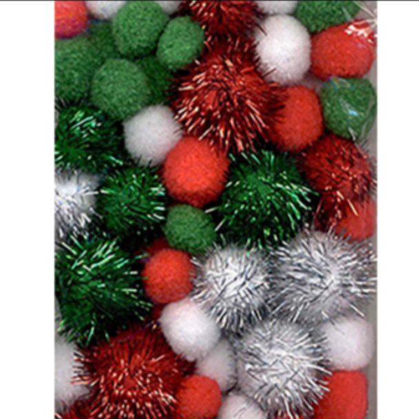 Pomponger sett m/glitter – Jul – 50ass.