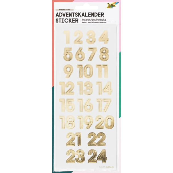 Folia Klistremerke Adventskalender tall 1-24 – GOLD