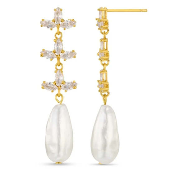Statement Crystal Navette & Pearl Drop Earring - Image 1