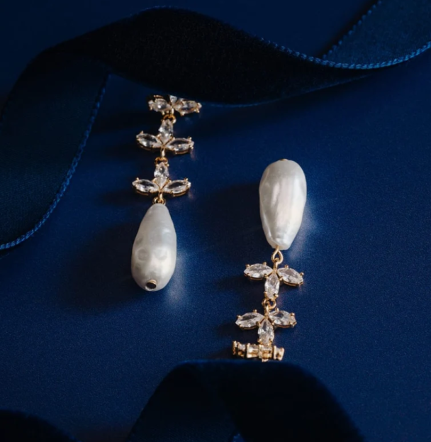 Statement Crystal Navette & Pearl Drop Earring - Image 3