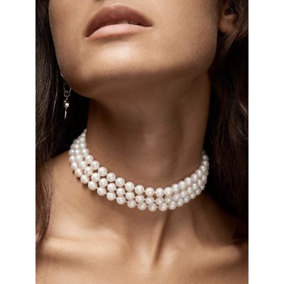 Pearl Choker 3 Strand - Silver - Freshwater Pearl