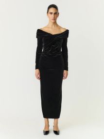 YAS Tvima Off Shoulder Ankle Dress Black 3.jpg