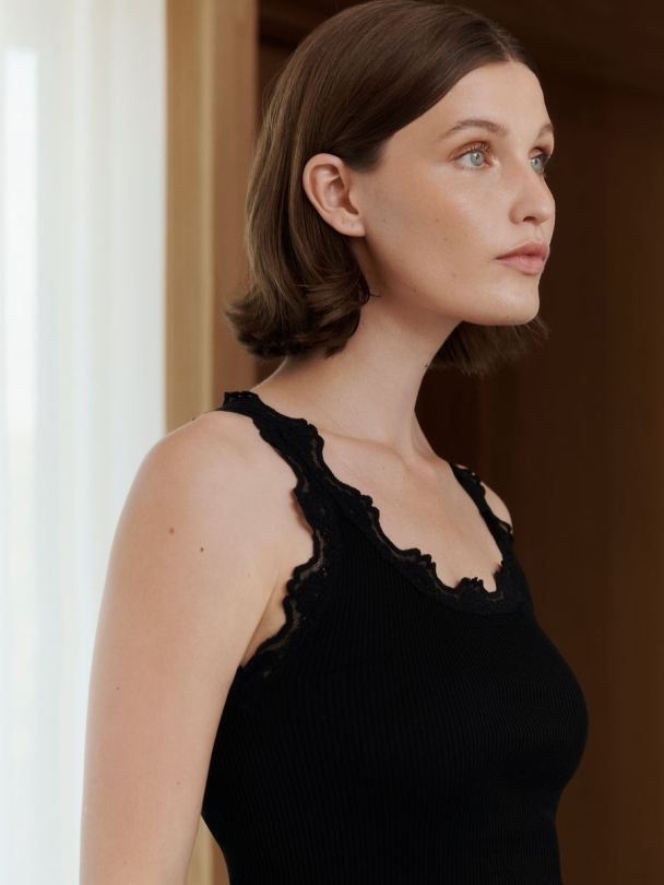 Babette Silk SL U-neck Lace Top - Black - Image 3