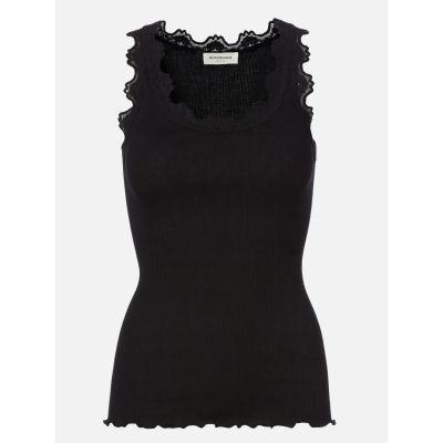 Babette Silk SL U-neck Lace Top - Black