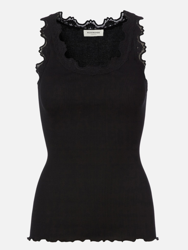 Babette Silk SL U-neck Lace Top - Black - Image 1