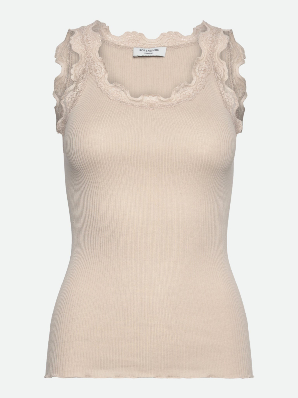Babette Silk SL U-neck Lace Top - Rainy Day - Image 1