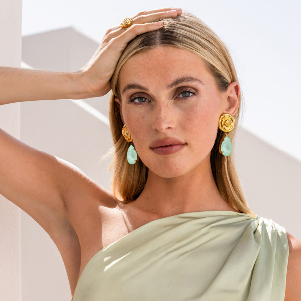Rosita Drop Earrings - Gold/Soft Mint - Image 2