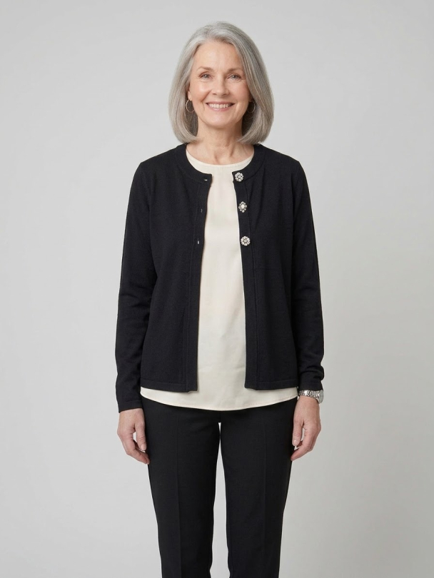 Cardigan Perleknapper Svart