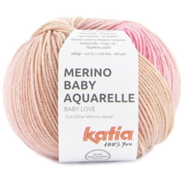 357 - Merino Baby Aquarelle – beige/light sky blue/rose