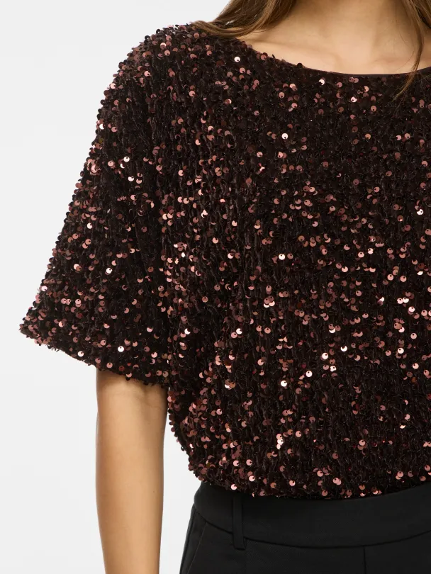 VIFAITH O-NECK S/S SEQUIN TOP/2 - Image 3