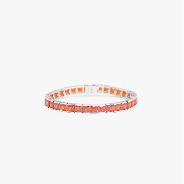 Thick Square Tennis Bracelet Orange/Silver