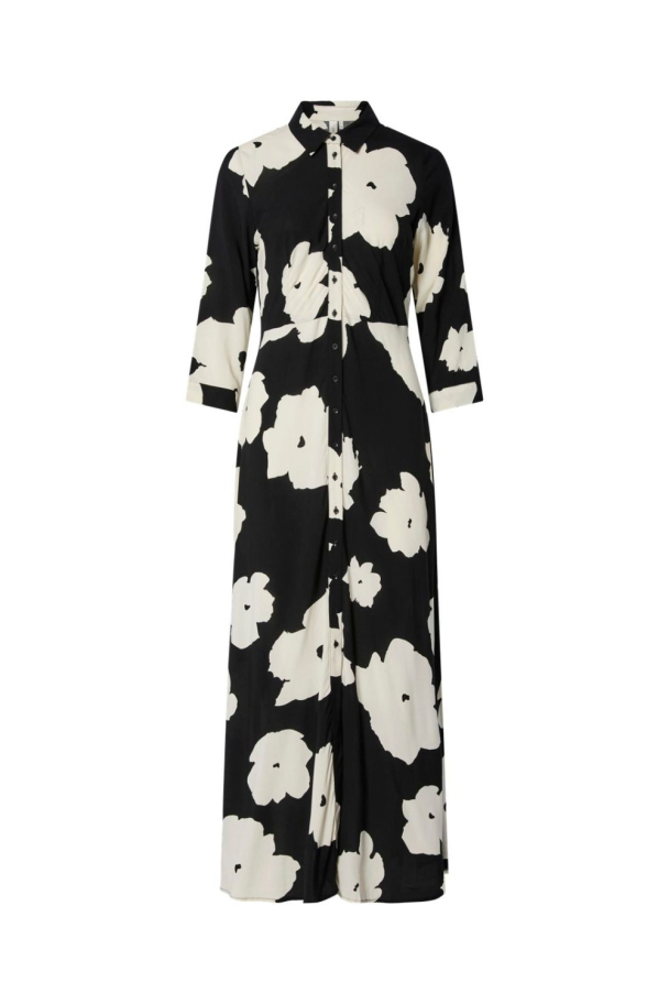 Savanna Long Shirt Dress - Black/Mille