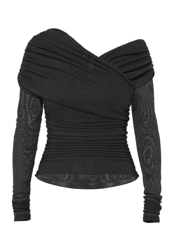 Eva Gathered Off-Shoulder Top - Black Beaty