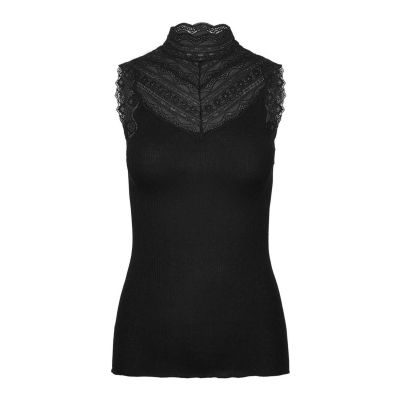 Benita Silk SL Turtleneck Lace Top - Black