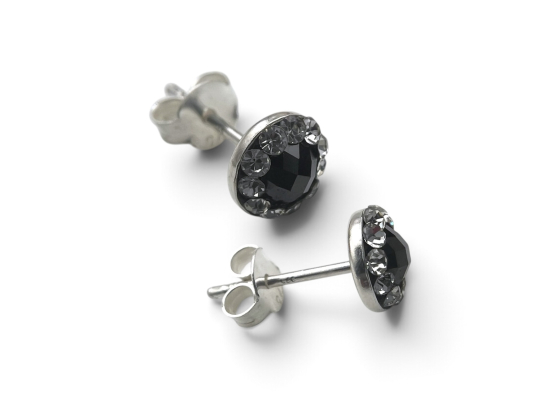 &Oslash;repynt m. svart & blank CZ, 6mm