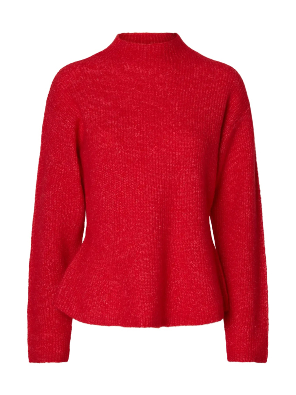 SLWLULU LS Knit Peplum High Neck - Scarlet Smile Melange
