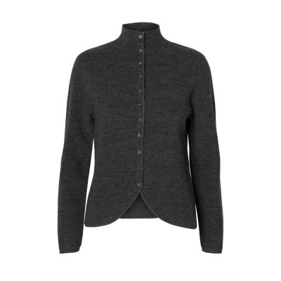 Petra Knit High Neck Cardigan - Medium Grey Melange