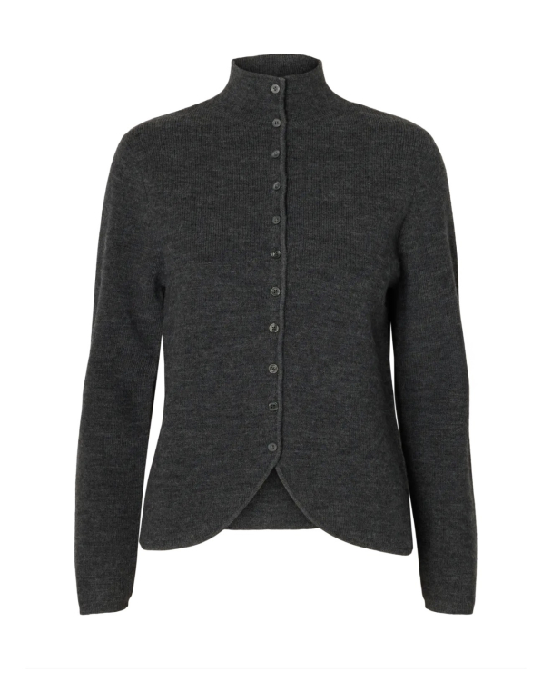 Petra Knit High Neck Cardigan - Medium Grey Melange - Image 1