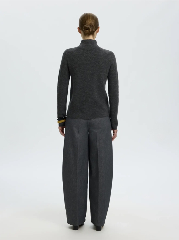Petra Knit High Neck Cardigan - Medium Grey Melange - Image 3