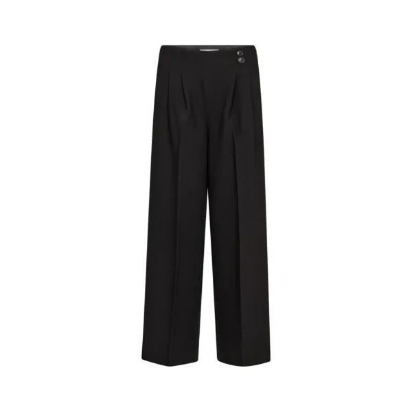 Acile Pleat Pant – Sort dressbukse med legg og vide ben fra Co'Couture