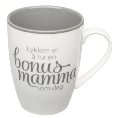 Krus Lykken...bonusmamma hvit m/grå