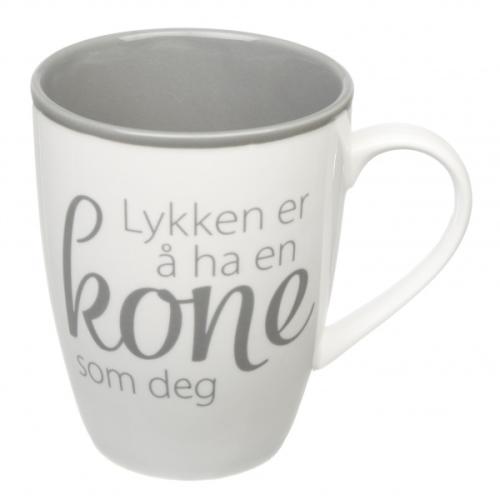 Krus Lykken...kone hvit m/grå tekst